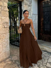 Women's Maxi Wedding Guest Dress Pleated Cut Out Halter Neck – Formal Occasions