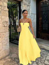 Women's Maxi Wedding Guest Dress Pleated Cut Out Halter Neck – Formal Occasions