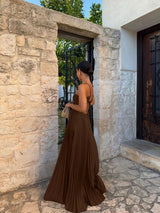 Women's Maxi Wedding Guest Dress Pleated Cut Out Halter Neck – Formal Occasions