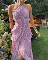 Women's Maxi Wedding GuestDress Ruffle Halter Neck Sleeveless – Formal Occasions