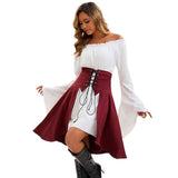Women's Medieval Renaissance Costume Off-Shoulder Lace-Up Flare Sleeve – Halloween Court Gathering