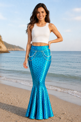 Women's Mermaid Maxi Skirt Costume Scale Print Flared Hem – Halloween Lagoon Party