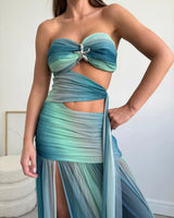 Women's Mesh Maxi Dress Strapless Cut-Out A-Line – Weddiing Guest