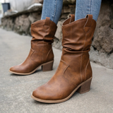 Women's Mid-Calf Boots Slouch Shaft Round Toe Block Heel – Weekend Market Trips