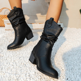 Women's Mid-Calf Boots Slouch Shaft Round Toe Block Heel – Weekend Market Trips