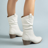 Women's Mid-Calf Boots Slouch Shaft Round Toe Block Heel – Weekend Market Trips