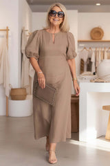 Women's Midi Dress A-Line Keyhole Neck Puff Sleeve – Bridal Shower