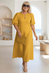Women's Midi Dress A-Line Keyhole Neck Puff Sleeve – Bridal Shower