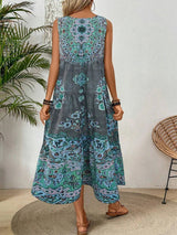 Women's Midi Dress Boho Paisley Sleeveless Tiered Hem – Summer Vacation