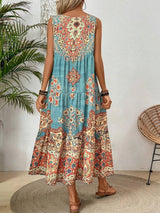 Women's Midi Dress Boho Paisley Sleeveless Tiered Hem – Summer Vacation