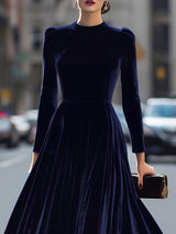 Women's Midi Dress High Neck Long Sleeve Puff Shoulder – Cocktail Party