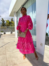Women's Midi Dress Long Sleeve High Neckline – Wedding Guest