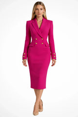 Women’s Midi Dress Peak Lapel Double-Breasted Long Sleeves – Business Luncheons