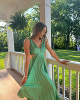 Women's Midi Dress Pleated Cut Out V Neck – Formal Evening