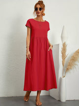 Women's Midi Dress Short Sleeve Round Neck – Garden Party