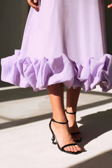 Women's Midi Dress Spaghetti Strap Scoop Neck Ruffle Hem – Wedding Guest
