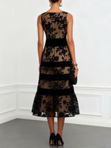 Women’s Midi Dress Wide Neckline Floral Detail Banded Skirt – Daytime Receptions