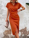 Women's Midi Dress Wrap Short Sleeve V Neck – Cocktail Party
