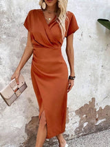 Women's Midi Dress Wrap Short Sleeve V Neck – Cocktail Party