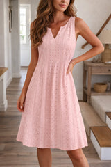 Women's Midi Summer Dress Eyelet V Neck Sleeveless – Beach Vacation