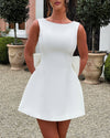 Women's Mini Dress A-Line Bateau Neck Pearl Trim – Wedding Guest Dress