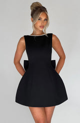 Women's Mini Dress A-Line Bateau Neck Pearl Trim – Wedding Guest Dress