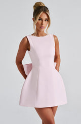 Women's Mini Dress A-Line Bateau Neck Pearl Trim – Wedding Guest Dress