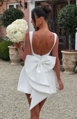 Women's Mini Dress A-Line Bateau Neck Pearl Trim – Wedding Guest Dress