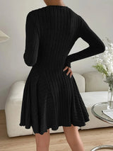 Women’s Mini Dress Crew Neck Long Sleeves Ribbed Panel Detail – Dinner Gatherings
