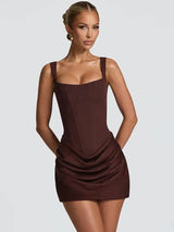 Women's Mini Dress Square Neck Lace Up Back – Cocktail Party Night Out