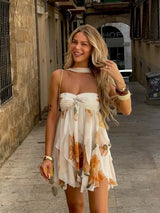 Women's Mini Dress Strapless Scarf Neck – Beach Vacation Going Out Summer