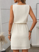 Women's Mini Dress Textured Sleeveless Round Neck Drawstring – Office Wear