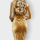 Women’s Mini Party Dress V-Neck Ruched Side Sequin Detail – Cocktail Receptions