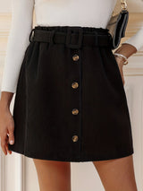 Women's Mini Skirt High Waist Button Front Belted – Night Out
