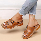 Women's Mule Sandals Open Toe Double Buckle Cutout Slip On – Weekend Casual Style