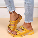 Women's Mule Sandals Open Toe Double Buckle Cutout Slip On – Weekend Casual Style