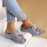 Women's Mule Sandals Open Toe Double Buckle Cutout Slip On – Weekend Casual Style