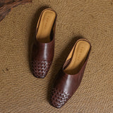 Women's Mule Shoes Square Toe Woven Detail Slip-On – Casual Boho
