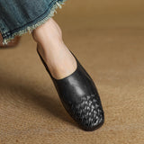 Women's Mule Shoes Square Toe Woven Detail Slip-On – Casual Boho