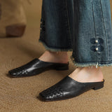 Women's Mule Shoes Square Toe Woven Detail Slip-On – Casual Boho