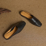 Women's Mule Shoes Square Toe Woven Detail Slip-On – Casual Boho