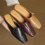 Women's Mule Shoes Square Toe Woven Detail Slip-On – Casual Boho