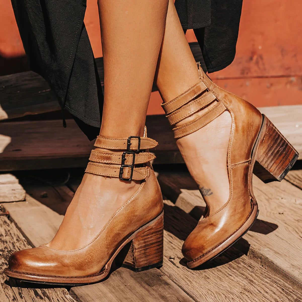 Women's Multi Strap Block Heels Closed Toe – Going Out