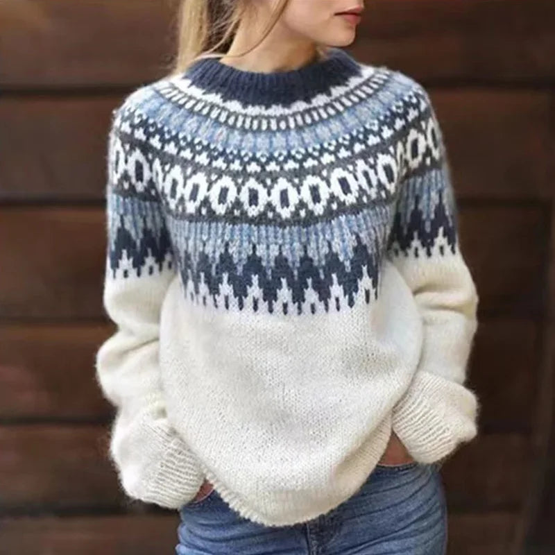 Women's Nordic Knit Sweater Crew Neck Long Sleeve – Winter Outfit