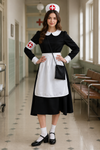 Women's Nurse Costume Peter Pan Collar Apron Set – Halloween Dress-Up Event