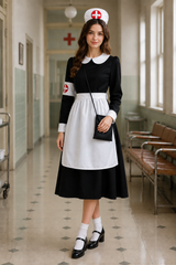 Women's Nurse Costume Peter Pan Collar Apron Set – Halloween Dress-Up Event