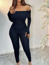 Women's Off Shoulder Jumpsuit Ribbed Long Sleeve Ankle Length – Going Out