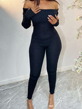 Women's Off Shoulder Jumpsuit Ribbed Long Sleeve Ankle Length – Going Out