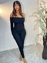 Women's Off Shoulder Jumpsuit Ribbed Long Sleeve Ankle Length – Going Out