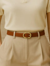 Women's Oval Buckle Belt Narrow Strap – Street Style Accessory